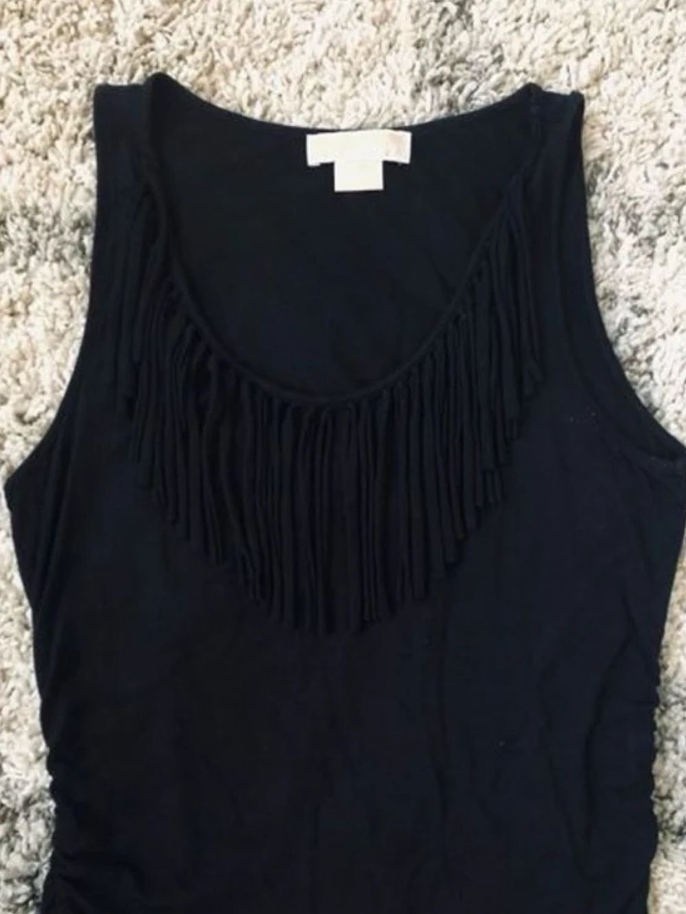 Michael Kors Black Fringe Neckline Stretch Sleeveless Tank Top S